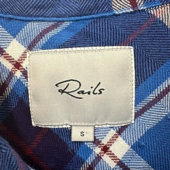Rails Britt Women's S Cap Sleeve Top Santorini Royal Blue Plaid Button Down Soft - Picture 3 of 8
